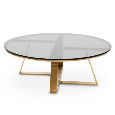 Curxz Modern Stylish Steel Base Glass Top Round Coffee Table for Living Room ( Golden )