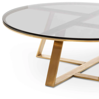 Wooden Twist Curxz Modern Stylish Steel Base Glass Top Round Coffee Table for Living Room ( Golden )