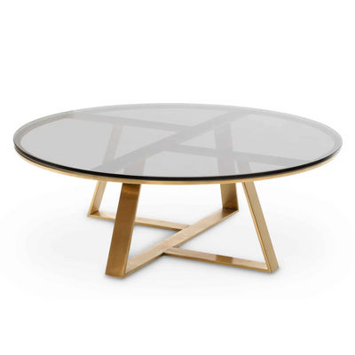 Curxz Modern Stylish Steel Base Glass Top Round Coffee Table for Living Room ( Golden )