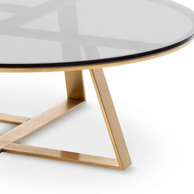 Curxz Modern Stylish Steel Base Glass Top Round Coffee Table for Living Room ( Golden )