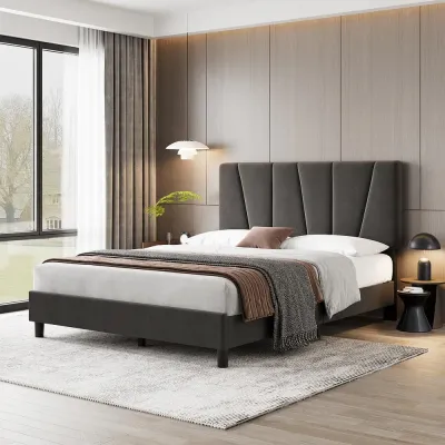 Harper Tall Headboard Upholstered Bed-Queen