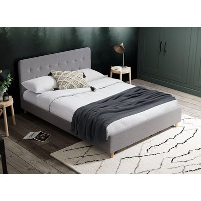 Emmerson Upholstered Low Rise Bed Frame - Grey, Queen Size Without Mattress