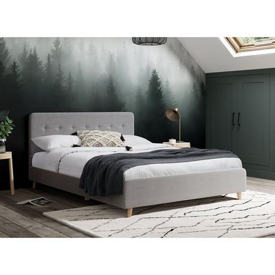 Emmerson Upholstered Low Rise Bed Frame - Grey, Queen Size Without Mattress