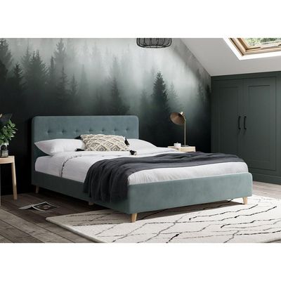 Emmerson Upholstered Low Rise Bed Frame - Mint Green, Queen Size Without Mattress
