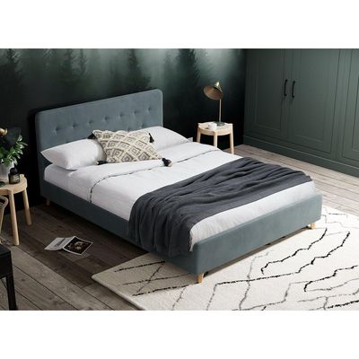 Emmerson Upholstered Low Rise Bed Frame - Mint Green, Queen Size Without Mattress