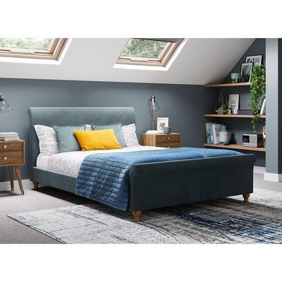 Marley Upholstered Low Rise Bed Frame - Mint Blue, Queen Size Without Mattress