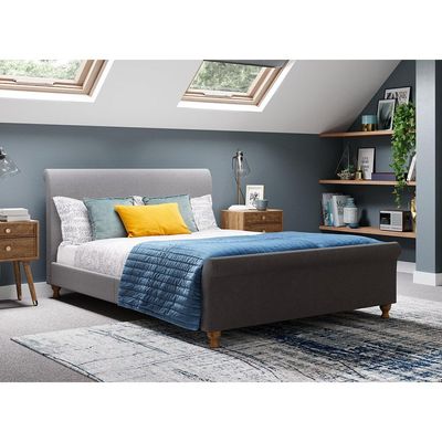 Marley Upholstered Low Rise Bed Frame - Grey, Queen Size Without Mattress