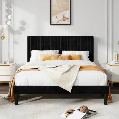 Lucano Vertical Channel Design Bed - Black, Queen Size Without Mattress