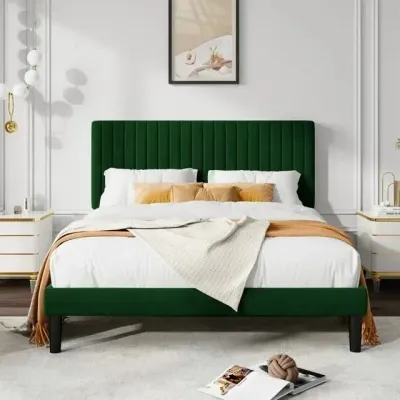 Lucano Vertical Channel Design Bed - Green, Queen Size Without Mattress