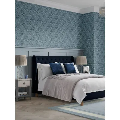 Ashley Hayden Velvet Steel Grey Bed Upholstered - Navy Blue, King Size Without Mattress