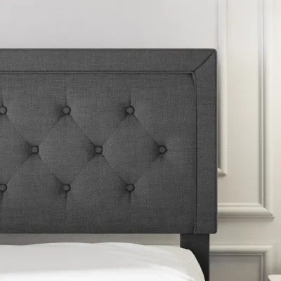 Huagg Tufted Upholstered Platform Bed - Dark Grey, King Size Without Mattress
