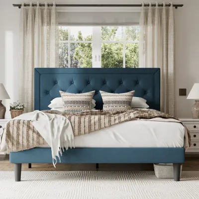 Huagg Tufted Upholstered Platform Bed - Dark Grey, Super King Without Mattress