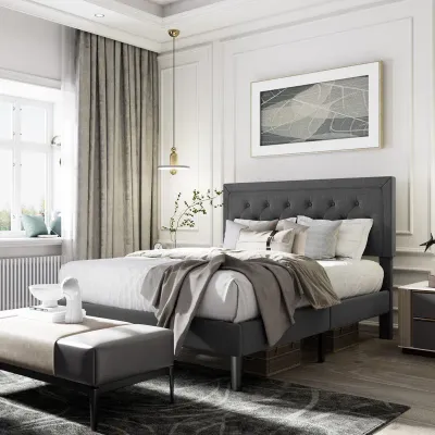 Huagg Tufted Upholstered Platform Bed - Dark Grey, Super King Without Mattress