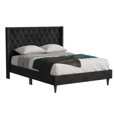 Jabaris Upholstered Bed - Black, Queen Size Without Mattress
