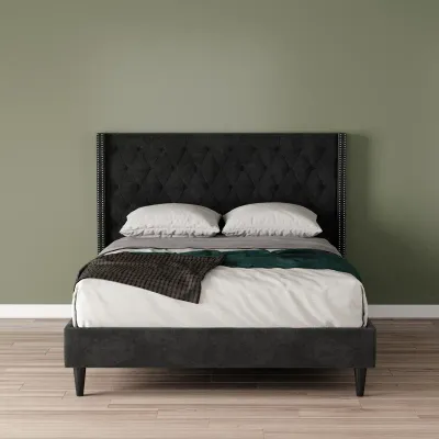 Jabaris Upholstered Bed - Black, Queen Size Without Mattress