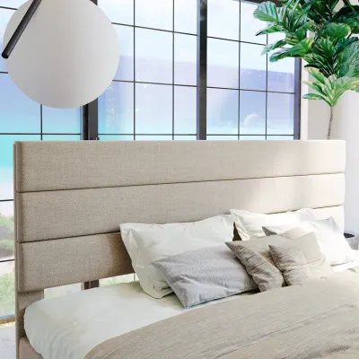 Elison Platform Bed With Fabric Upholstered - Beige, King Size Without Mattress