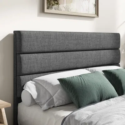 Elison Platform Bed With Fabric Upholstered - Dark Grey, King Size Without Mattress