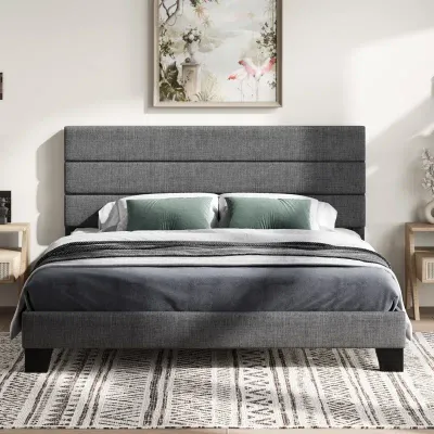 Elison Platform Bed With Fabric Upholstered - Dark Grey, Super King Without Mattress