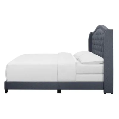 Copper Grove Upholstered Wingback Panel Bed - Grey, King Size Without Mattress