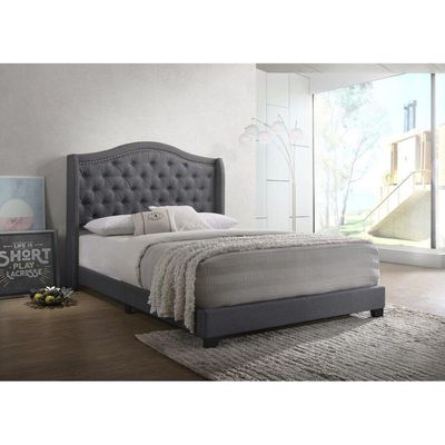 Copper Grove Upholstered Wingback Panel Bed - Grey, King Size Without Mattress