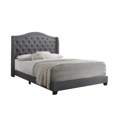 Copper Grove Upholstered Wingback Panel Bed - Grey, Super King Without Mattress