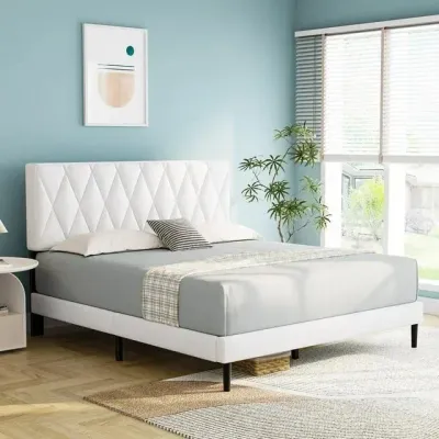 Cross Line Tufted Upholstered Bed - White, Super King Without Mattress