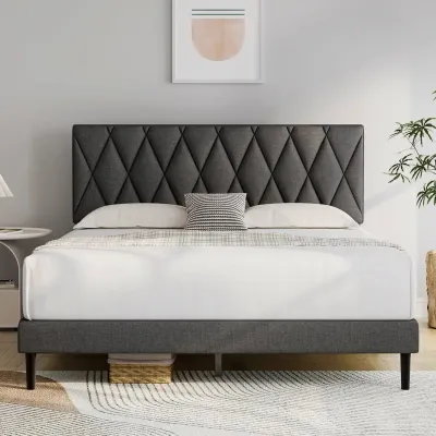Cross Line Tufted Upholstered Bed - Black, Super King Without Mattress