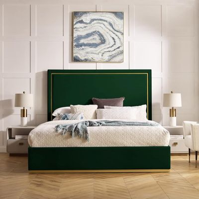 Addalyn Velvet Haven Bed - Green, Queen Size Without Mattress