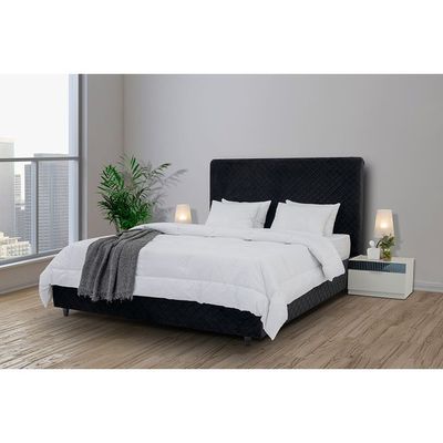 Cross Tufted Headboard Bed - Black, Queen Size Without Mattress