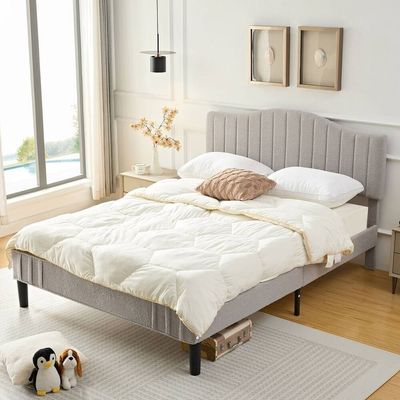 Teddy Fabric Upholstered Bed - Light Grey, Queen Size Without Mattress