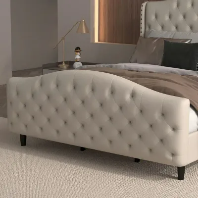 Berber Fleece Velvet Upholstered Bed - Dark Beige, Super King Size Without Mattress