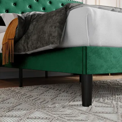 Divino Tufted Upholstered Platform Bed - Green, King Size Without Mattress