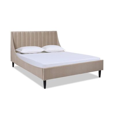 Aspen Vertical Tufted Headboard Bed - Mink Beige, Queen Size Without Mattress