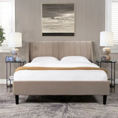 Aspen Vertical Tufted Headboard Bed - Mink Beige, Super King Without Mattress