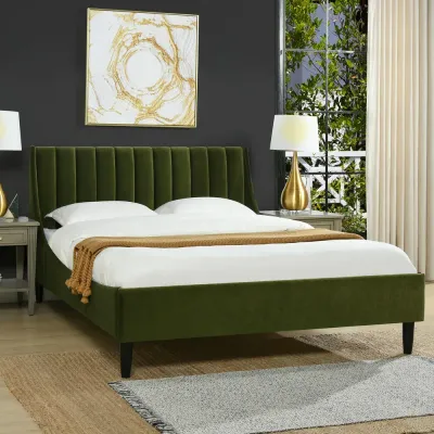 Aspen Vertical Tufted Headboard Bed - Olive Green, Queen Size Without Mattress