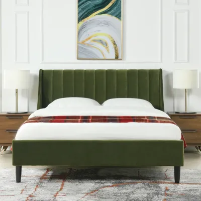 Aspen Vertical Tufted Headboard Bed - Olive Green, Super King Without Mattress