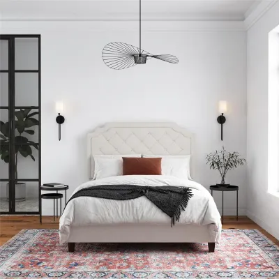 Eloise Upholstered Platform Bed - Ivory, Super King Without Mattress