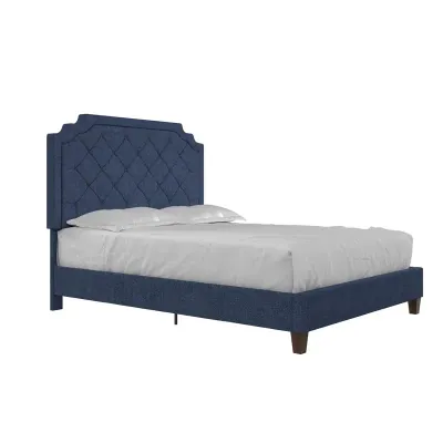 Eloise Upholstered Platform Bed - Navy Blue, King Size Without Mattress