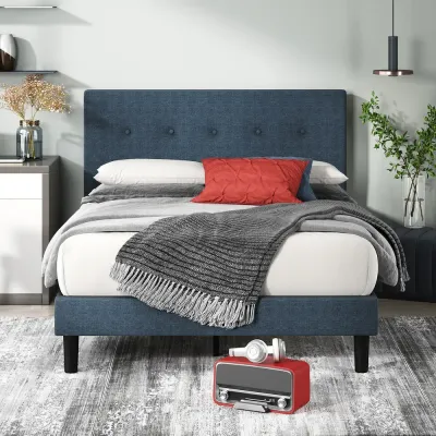 Zinus Navy Upholstered Button Tufted Platform Bed - Navy Blue, King Size Without Mattress