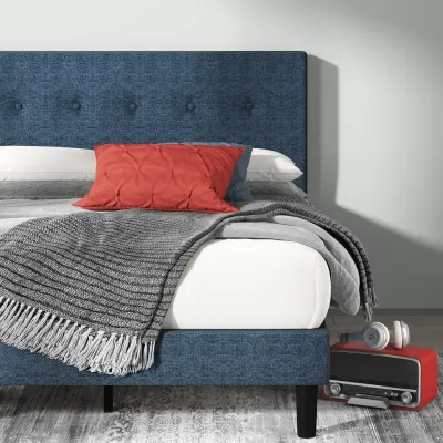 Zinus Navy Upholstered Button Tufted Platform Bed - Navy Blue, King Size Without Mattress