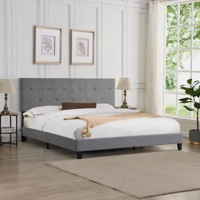 Maise Upholstered Platform Bed - Gray, Super King Without Mattress