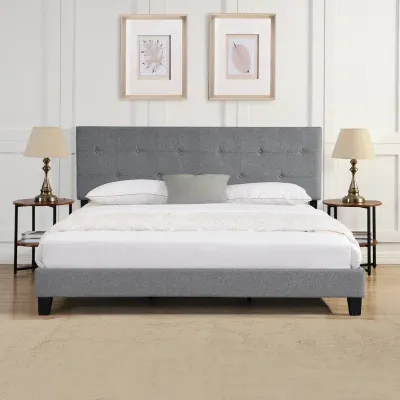 Maise Upholstered Platform Bed - Silver, King Size Without Mattress