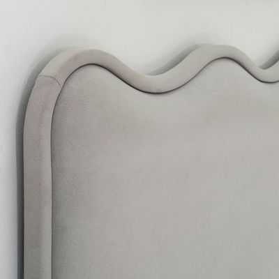 Wave Velvet Upholstered Fabric Bed - Gray, King Size Without Mattress