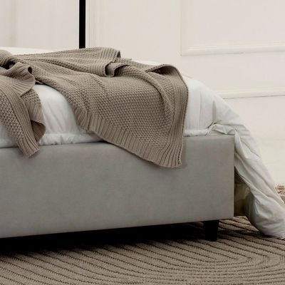 Wave Velvet Upholstered Fabric Bed - Gray, Super King Without Mattress