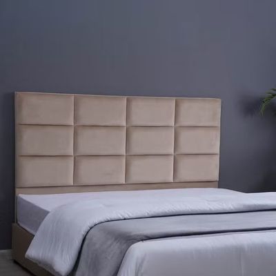 Olga Upholstered Velvet Bed - Beige, King Size Without Mattress