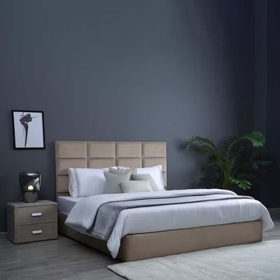 Olga Upholstered Velvet Bed - Beige, Super King Without Mattress