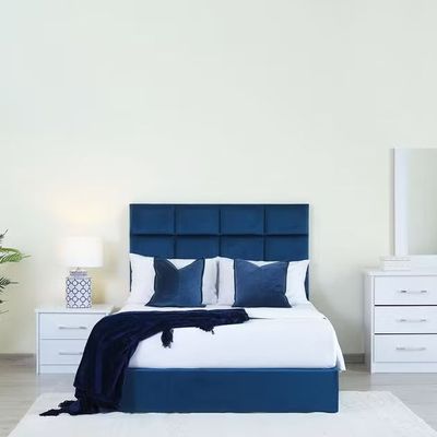 Olga Upholstered Velvet Bed - Blue, King Size Without Mattress
