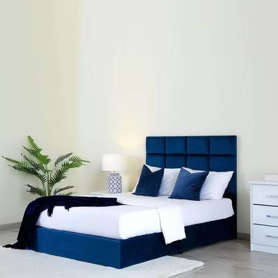 Olga Upholstered Velvet Bed - Blue, Super King Without Mattress