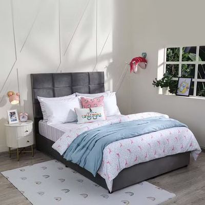 Olga Upholstered Velvet Bed - Grey, King Size Without Mattress