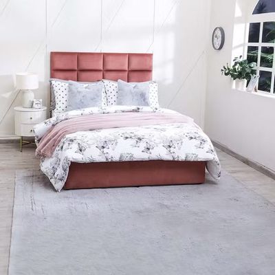 Olga Upholstered Velvet Bed - Pink, King Size Without Mattress